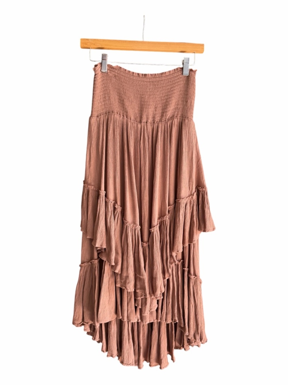FREE PEOPLE Convertible Maxi Skirt Dress Layered Ruffles Hi Lo Pink XS